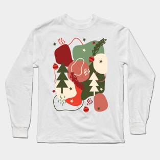 Retro Christmas Tree Abstract Aesthetic Pattern Long Sleeve T-Shirt